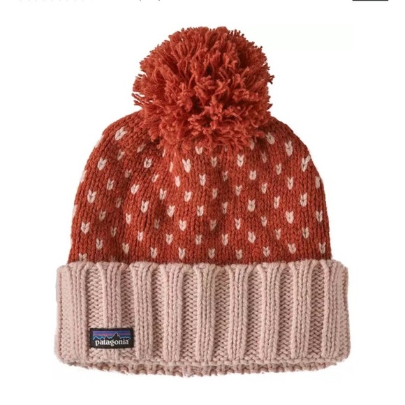 Patagonia Women's Snowbelle Beanie Ridge Burl Red NWT Recycled Wool Orange - Picture 5 of 8